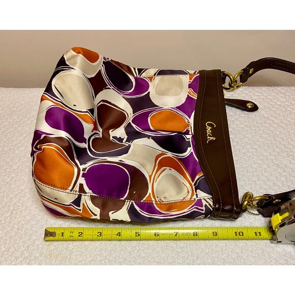 Authentic Coach Multicolored Hand Drawn Scarf Print Satin Hobo Bag 10”x11” READ - Picture 13 of 16